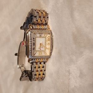 Michele Decor Madison Diamond Dial Two-Tone Bracelet Watch, 33mm